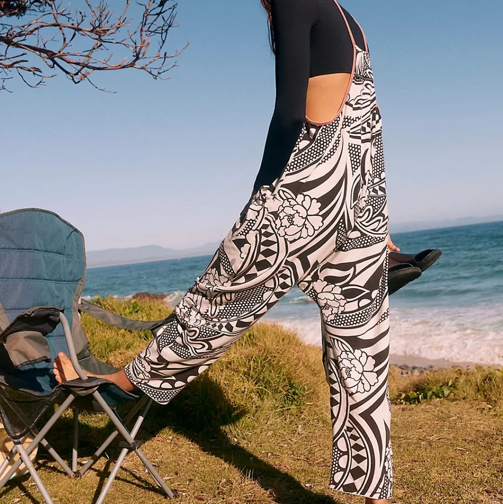 New FP Movement Free People Hot Shot Onesie S Padma Black Printed Combo Jumpsuit - Picture 7 of 16